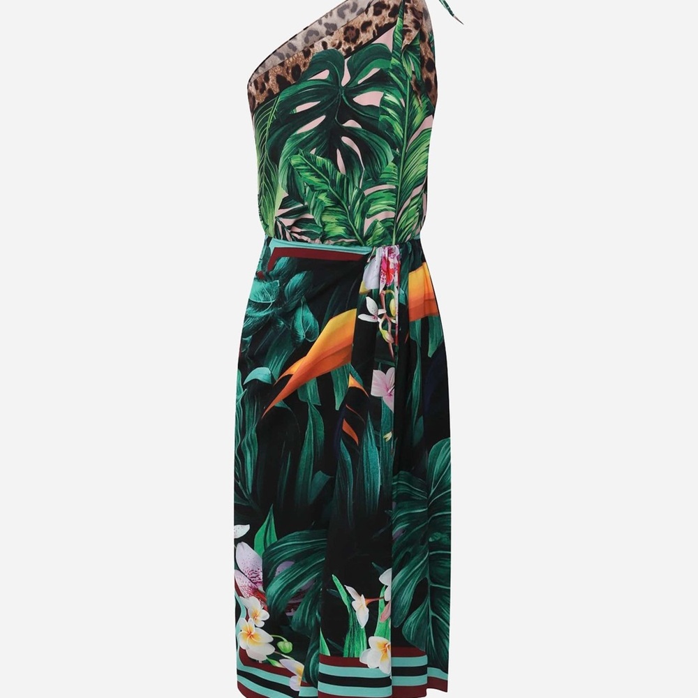 Dolce & Gabbana Tropical Jungle Print One-Shoulder Women's Dress
